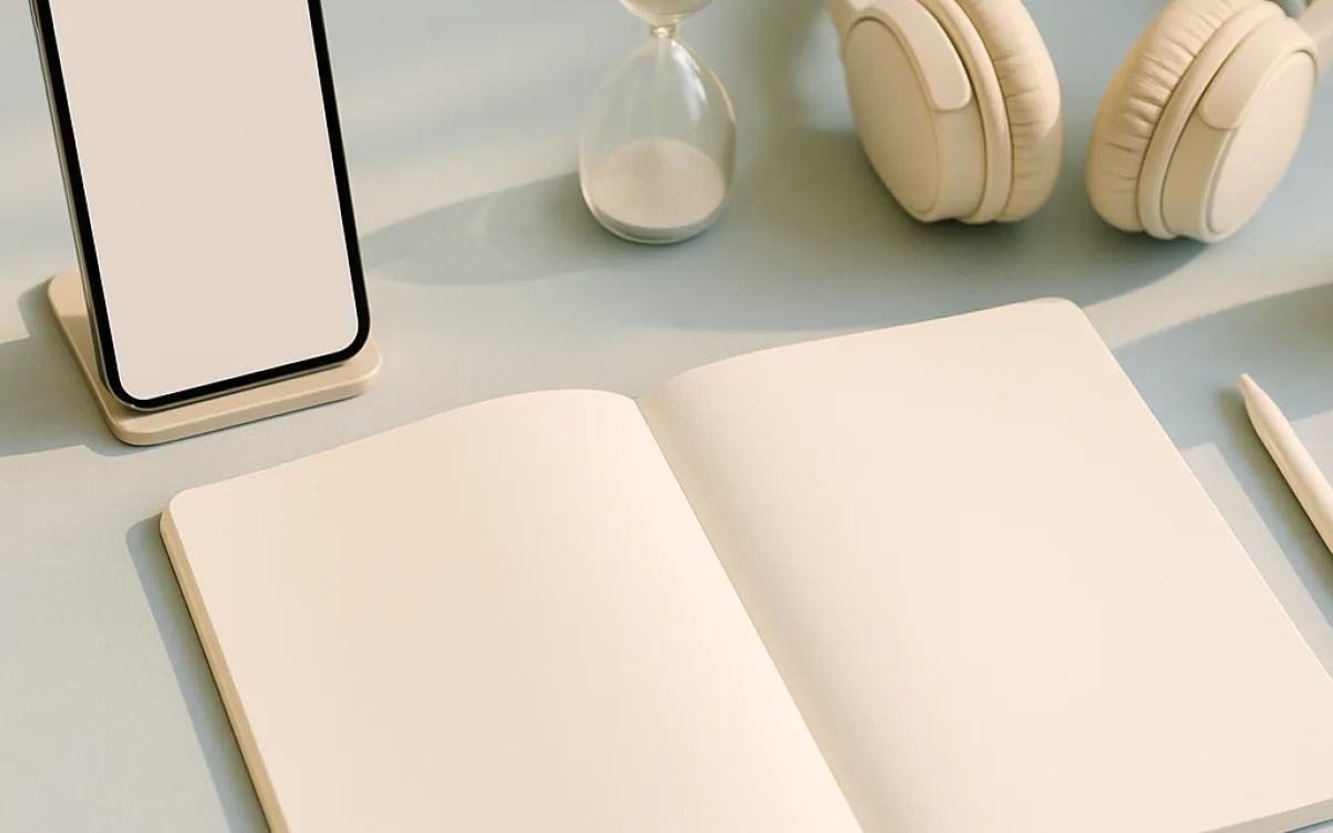 A morning desk set up for fifteen minutes of speaking practice