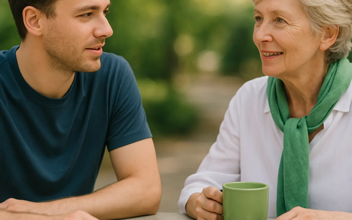 Two language partners meeting for a conversation session