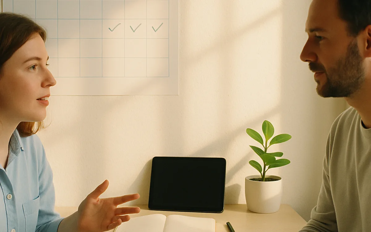A calendar and a notebook marking daily speaking practice