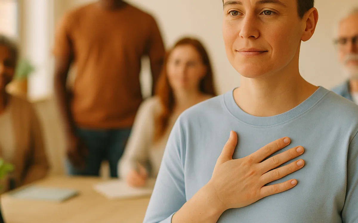 A nervous speaker taking a breath before joining a conversation